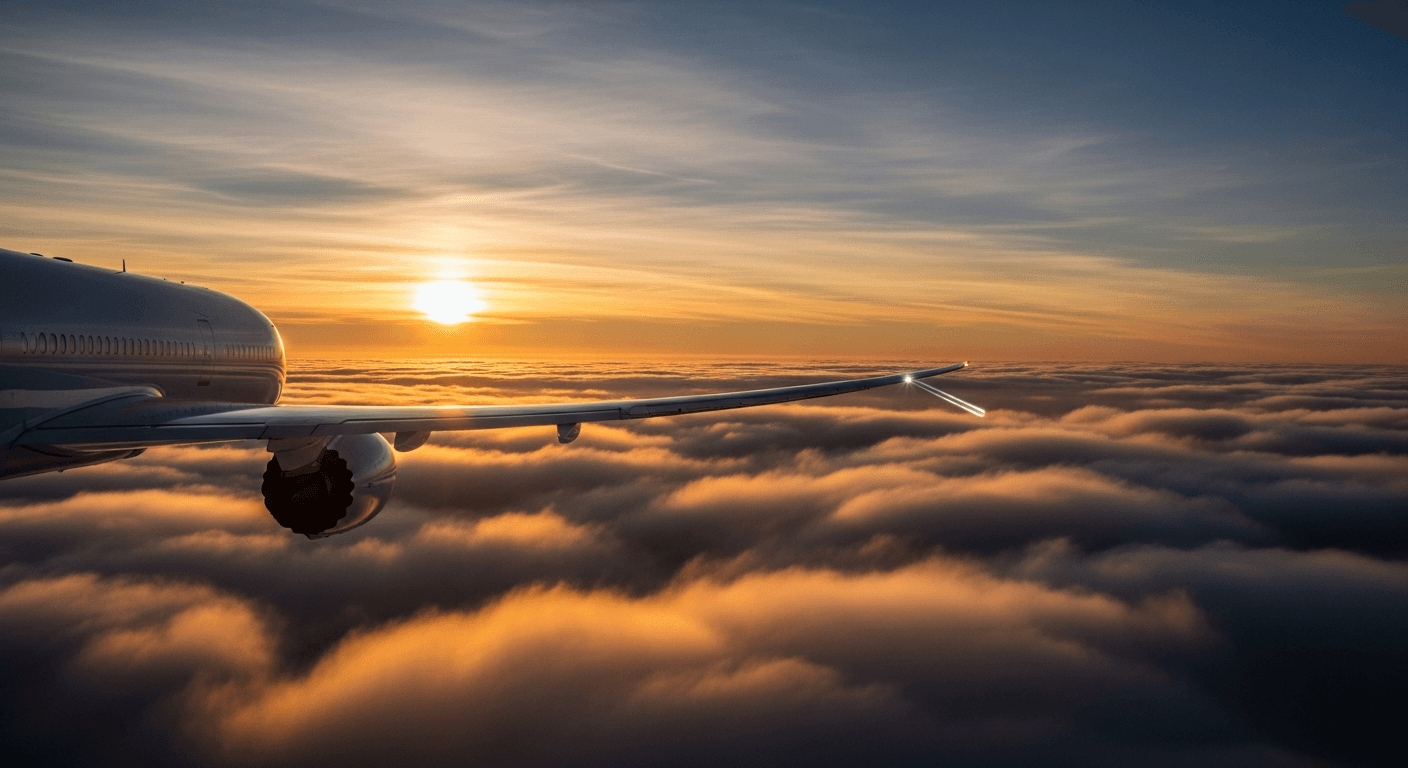 Airplane flying above clouds